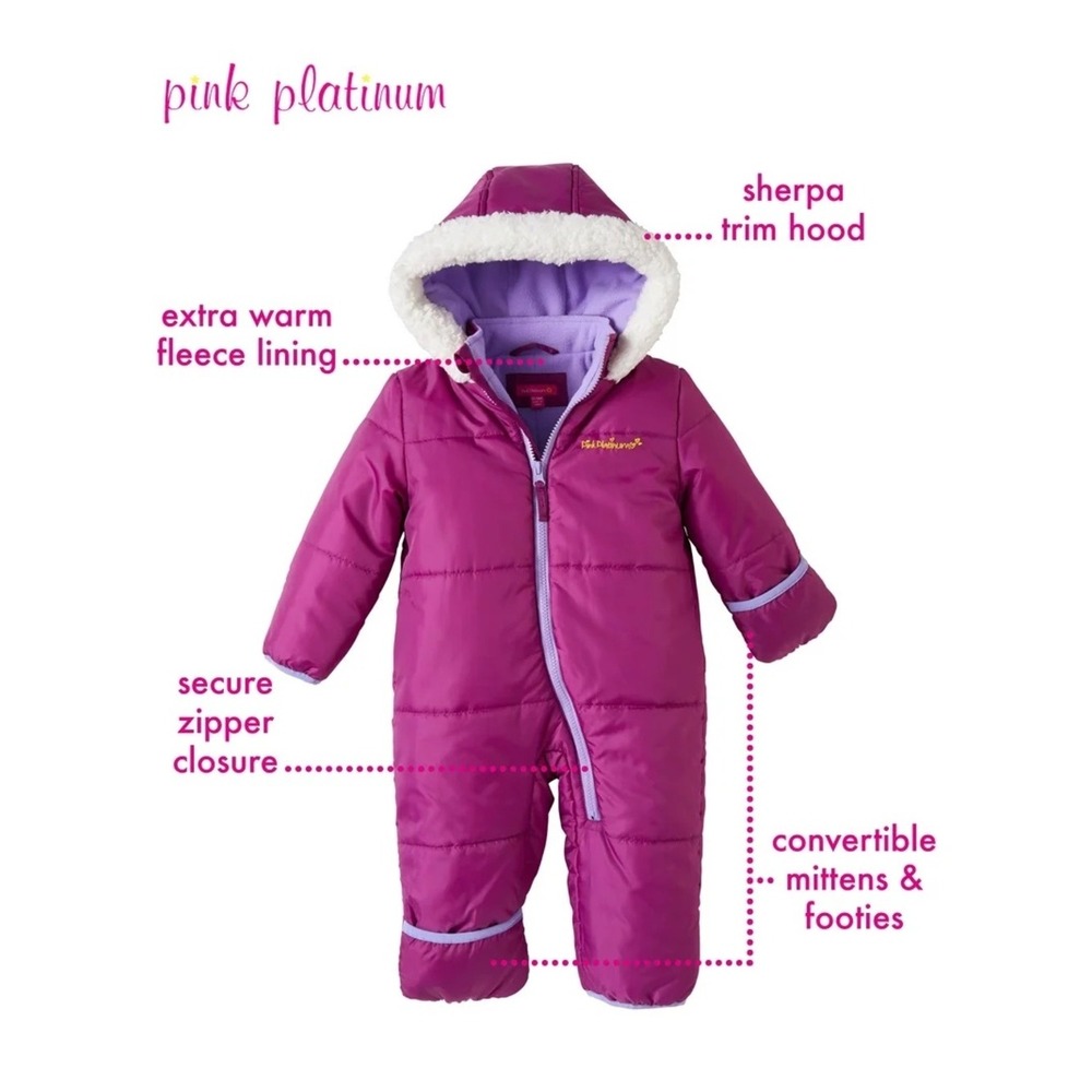 Pink‎ Platinum Snowsuit 12/18M Purple Insulated Fleece Lined Pram Suit